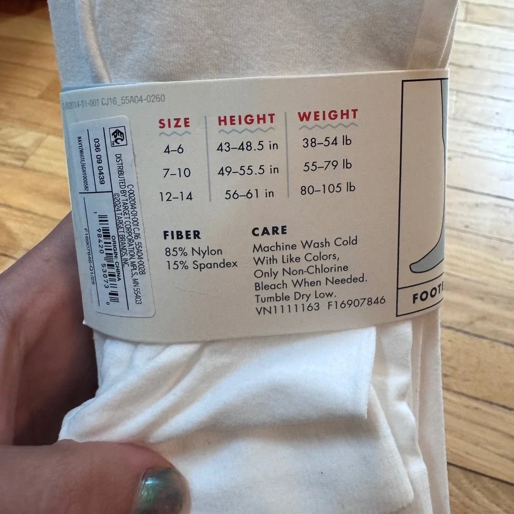 Cat & Jack Kids 2 Pack Opaque Footed‎ Tights Navy White Size 4-6